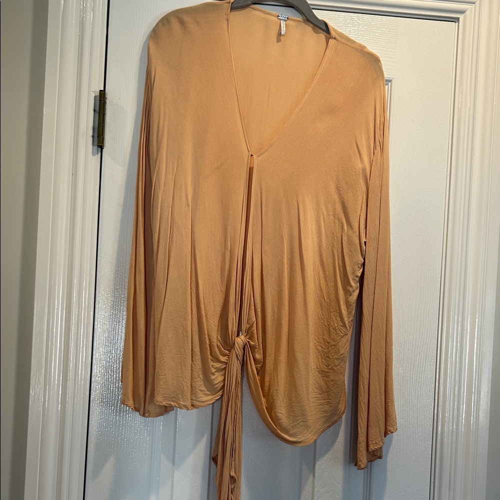 Women’s Long Sleeve Tie-Front Top - Tan
